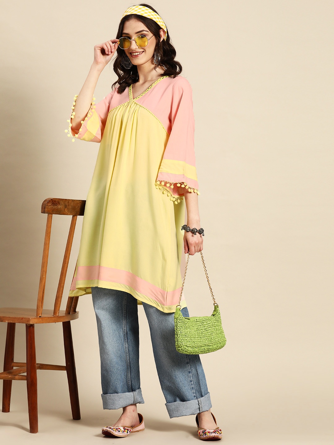 

Sangria Colourblocked A-Line Kurta, Yellow