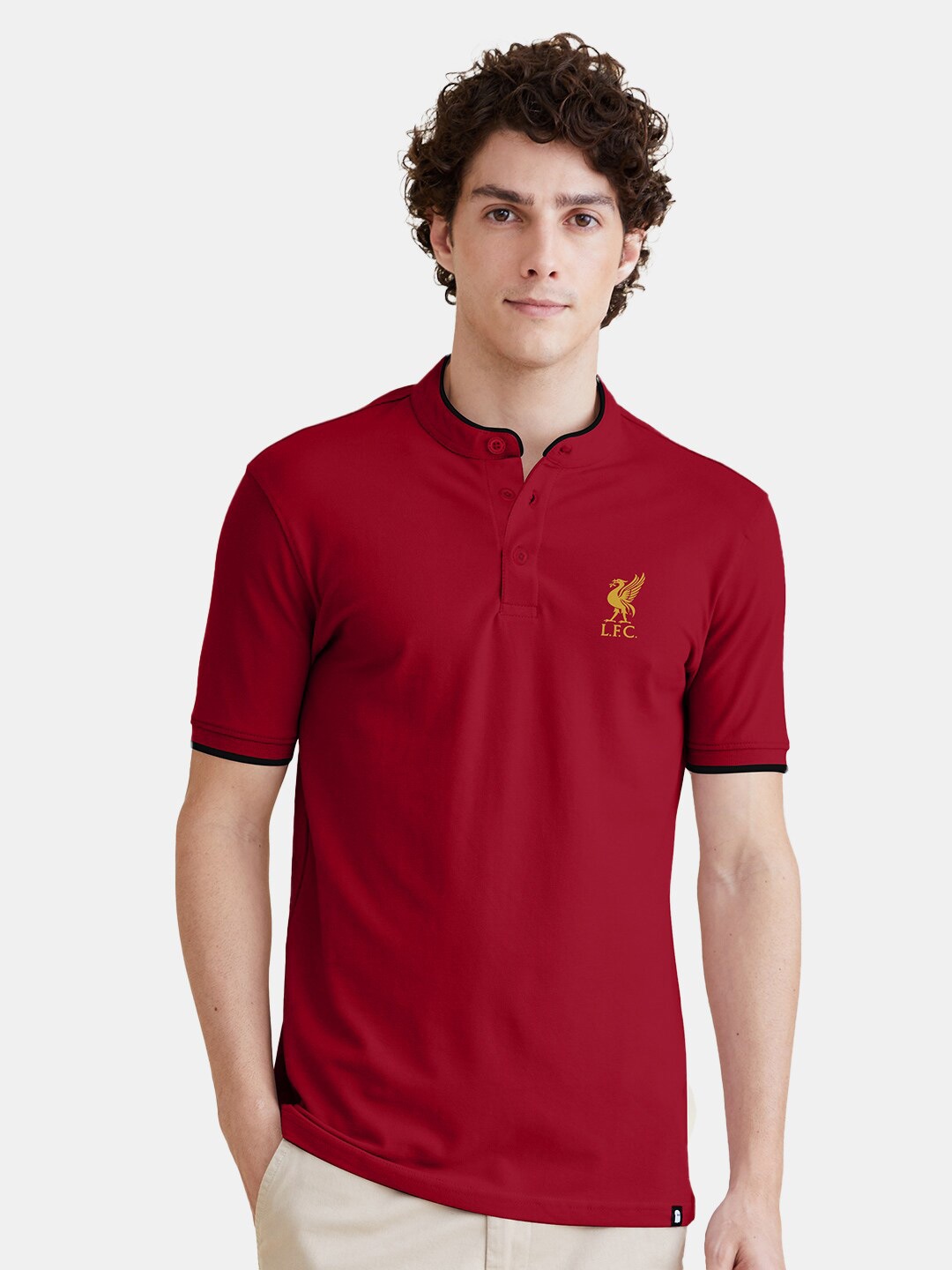 

The Souled Store Men Red Liverpool Mandarin Collar T-shirt
