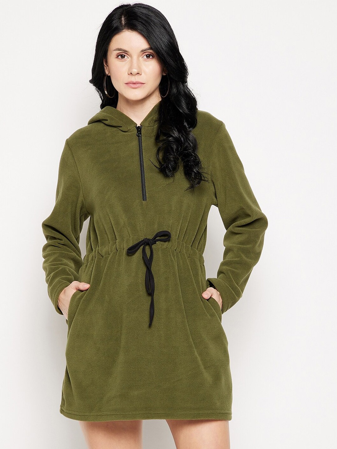 

EDRIO Olive Green A-Line Mini Dress