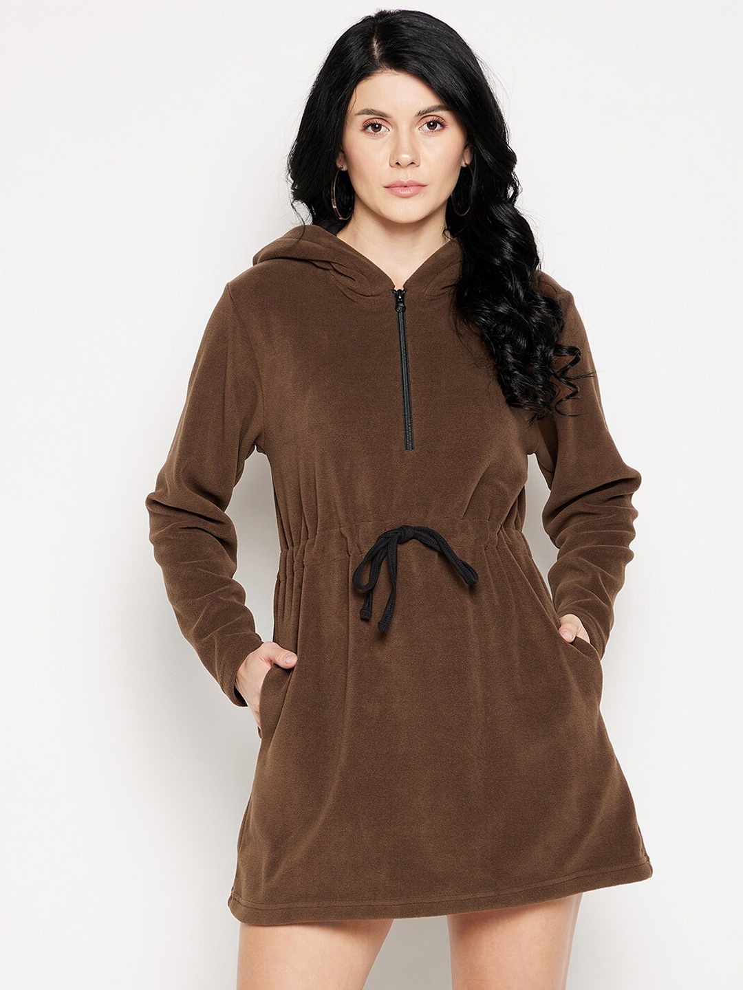 

EDRIO Coffee Brown A-Line Dress