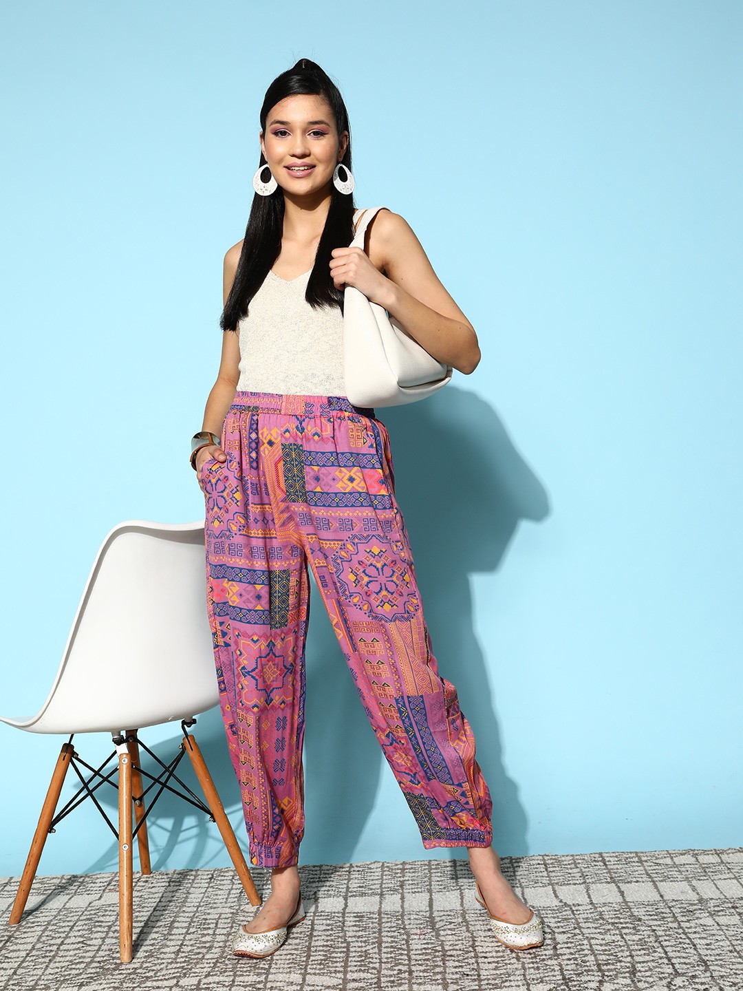

Sangria Women Ethnic Motifs Printed Pleated Fusion Pants, Purple