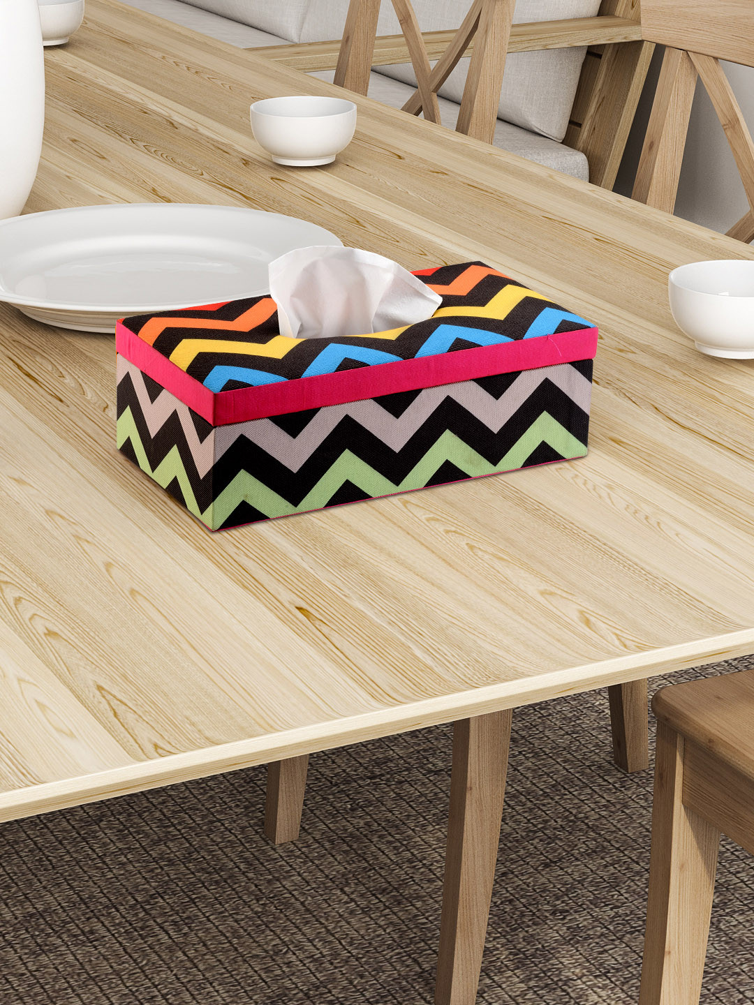 

SEJ by Nisha Gupta Black Printed Wooden Tissue Paper Box