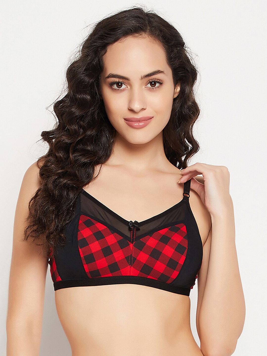 

Clovia Black & Red Non Padded & Non Wired Checked Bra
