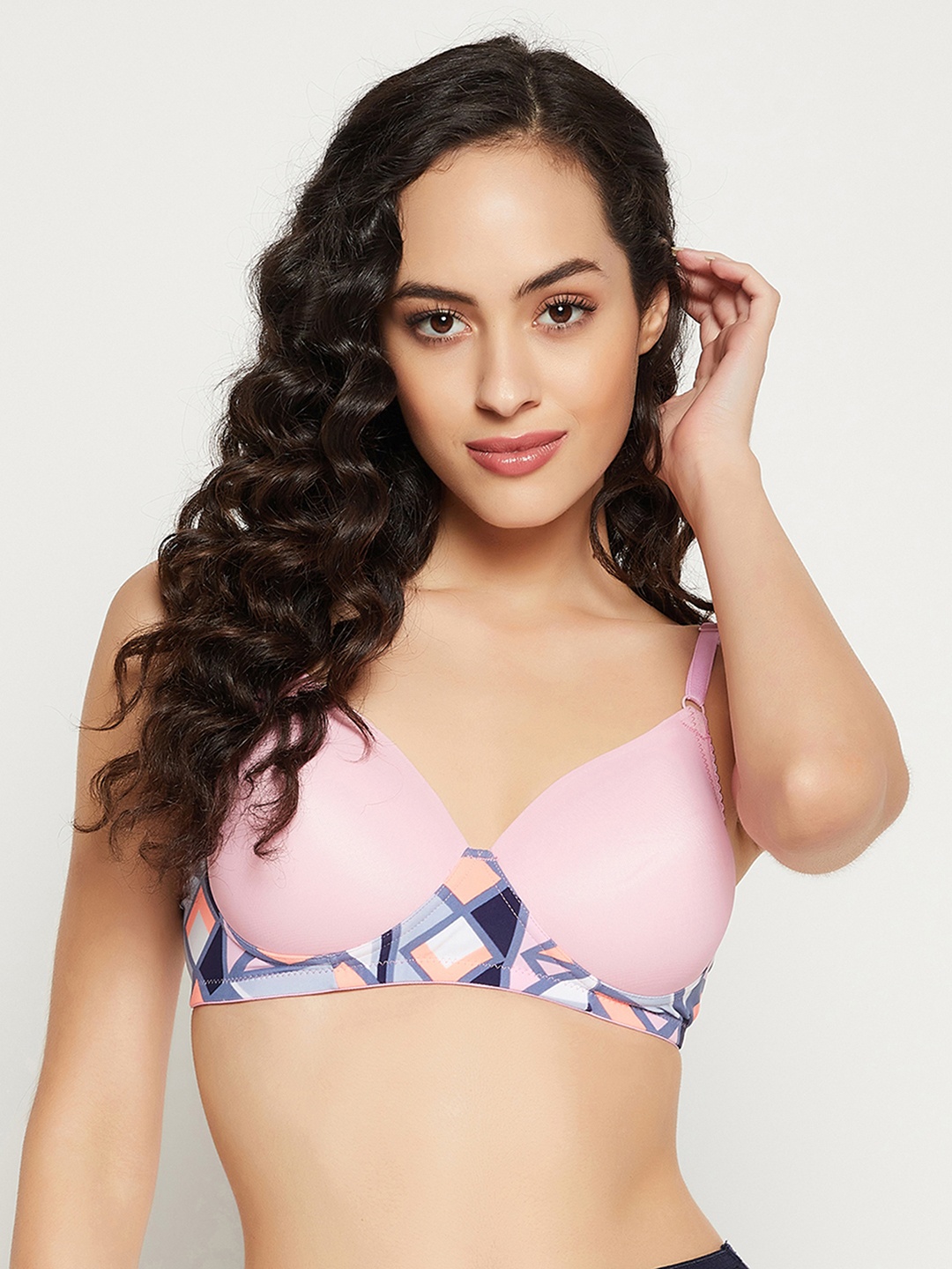 

Clovia Pink & Blue Geometric Printed Lightly Padded Bra
