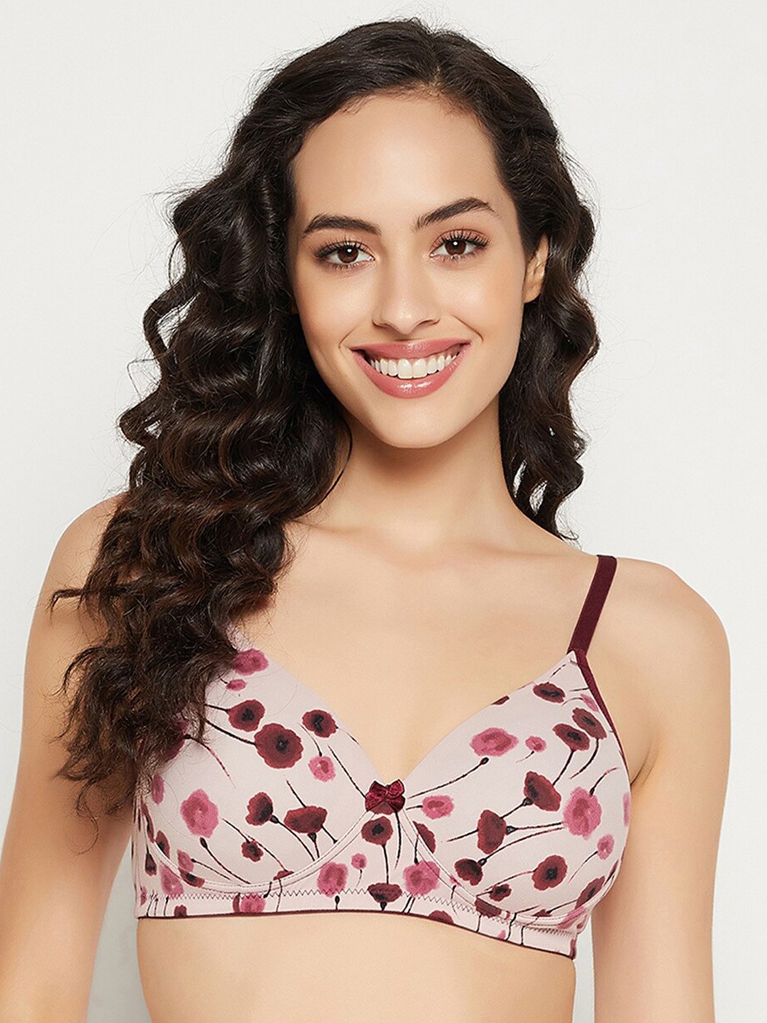 

Clovia Pink & Burgundy Floral Bra Lightly Padded