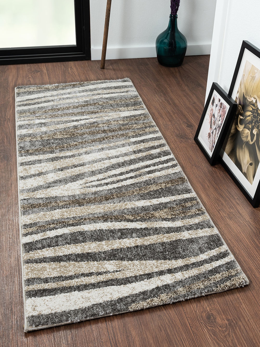 

OBSESSIONS Beige & Grey Polypropylene Anti-static Floor Runner