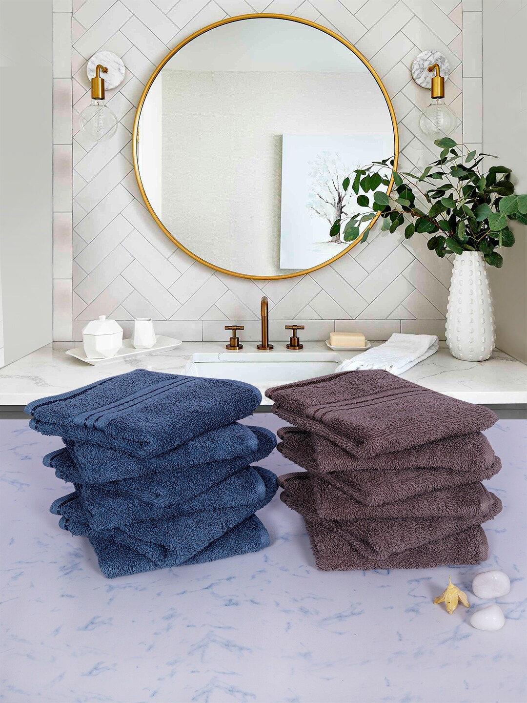 

RANGOLI Set Of 6 Blue Brown Face Towels