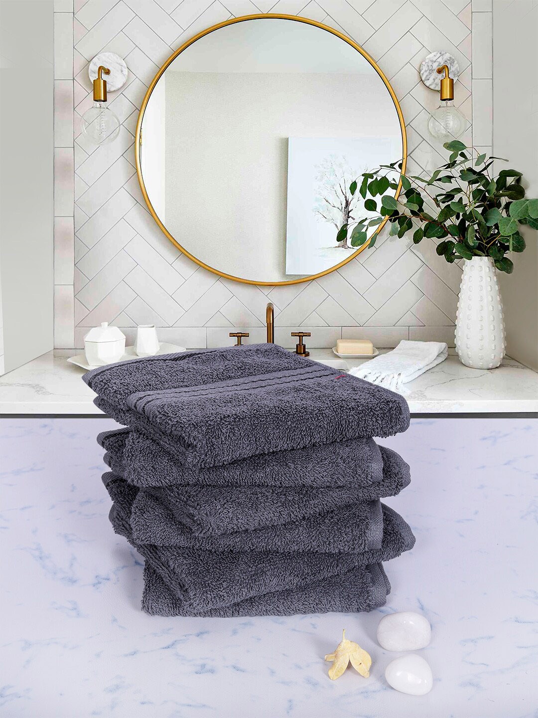 

RANGOLI Set of 6 Grey Solid 600 GSM Cotton Face Towels