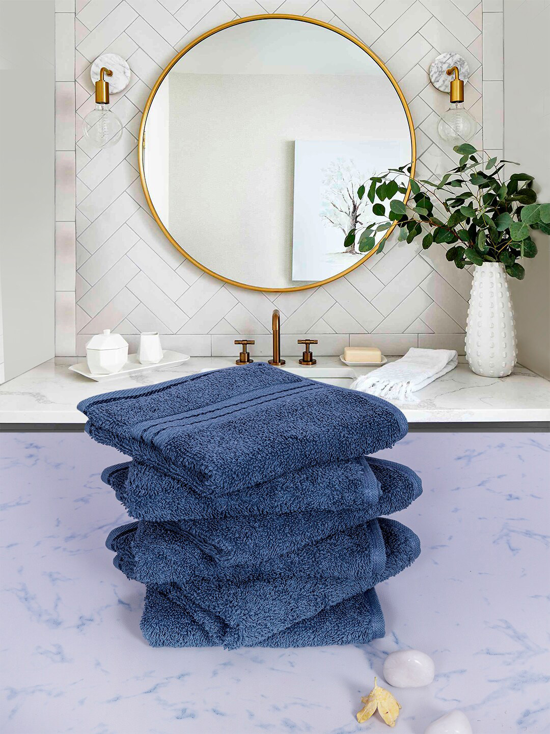 

RANGOLI Set Of 6 Blue Solid 600GSM Pure Cotton Face Towels
