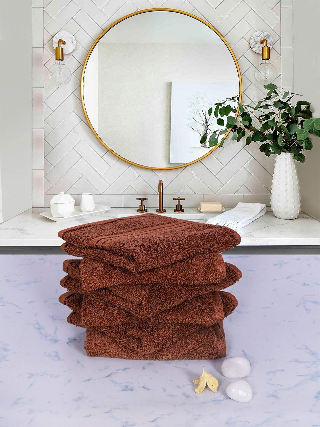 

RANGOLI Set of 6 Brown Solid Pure Cotton Face Towels