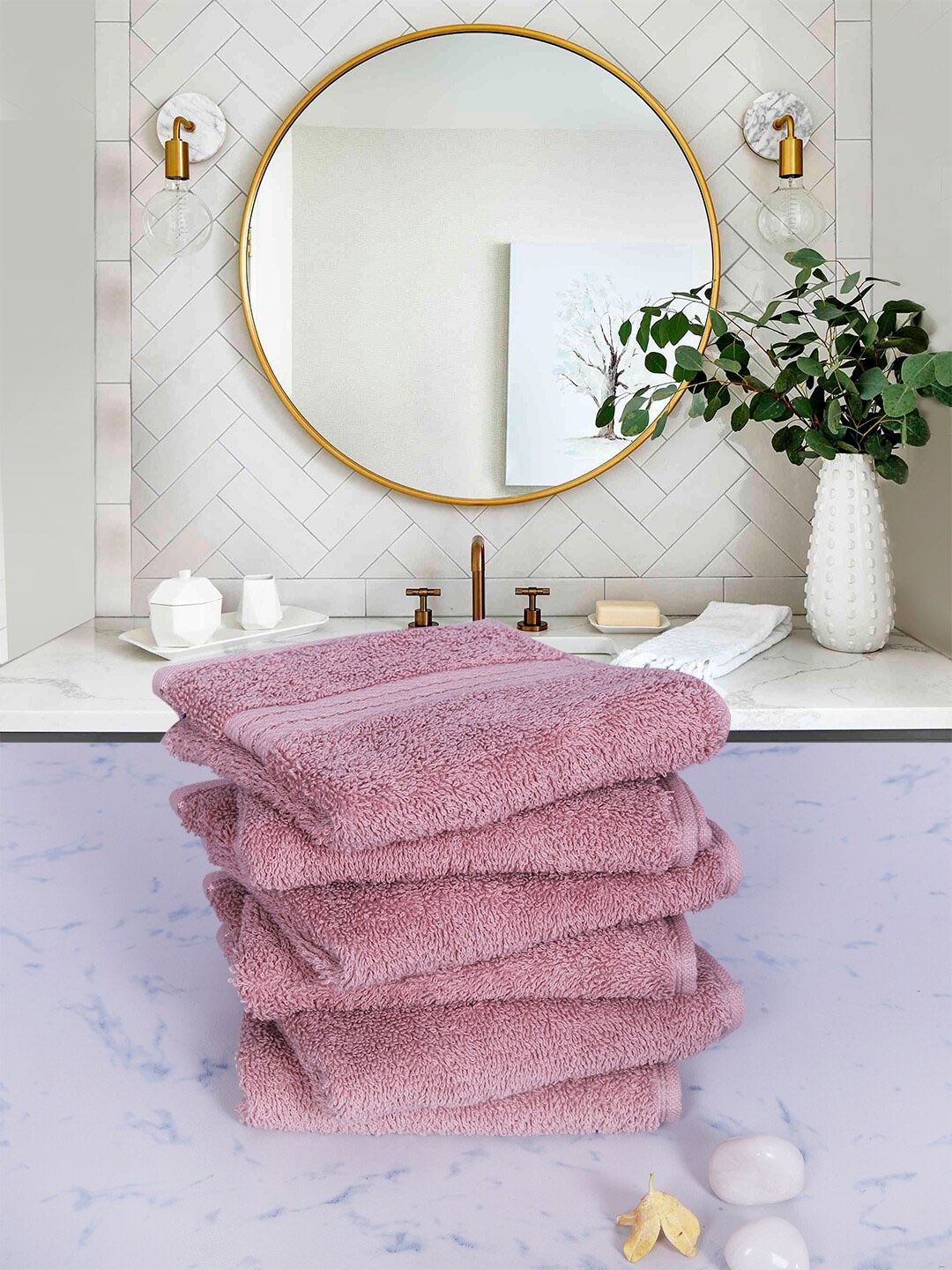 

RANGOLI Set Of 6 Purple Solid Pure Cotton 600 GSM Face Towels