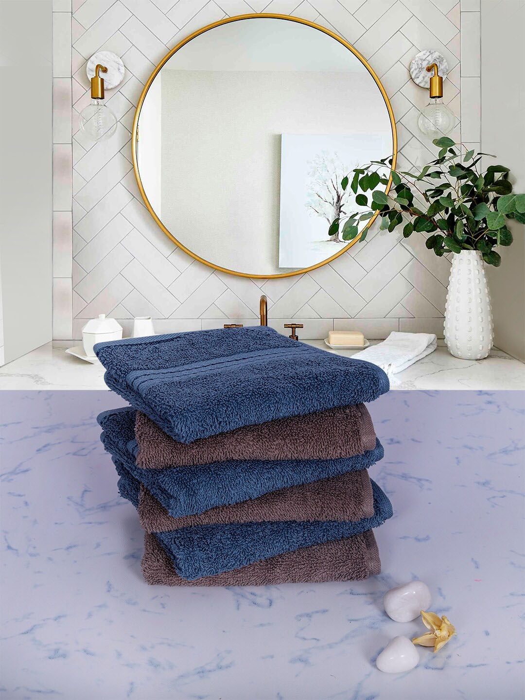 

RANGOLI Set Of 12 Solid 600 GSM Pure Cotton Face Towel, Blue