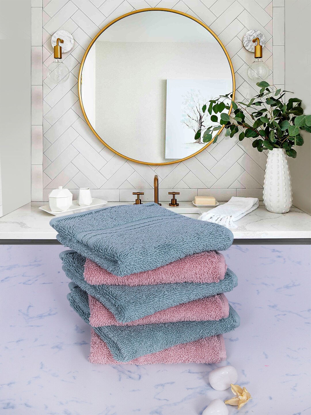 

RANGOLI Set Of 12 Mauve & Teal Solid Pure Cotton 600 GSM Face Towels