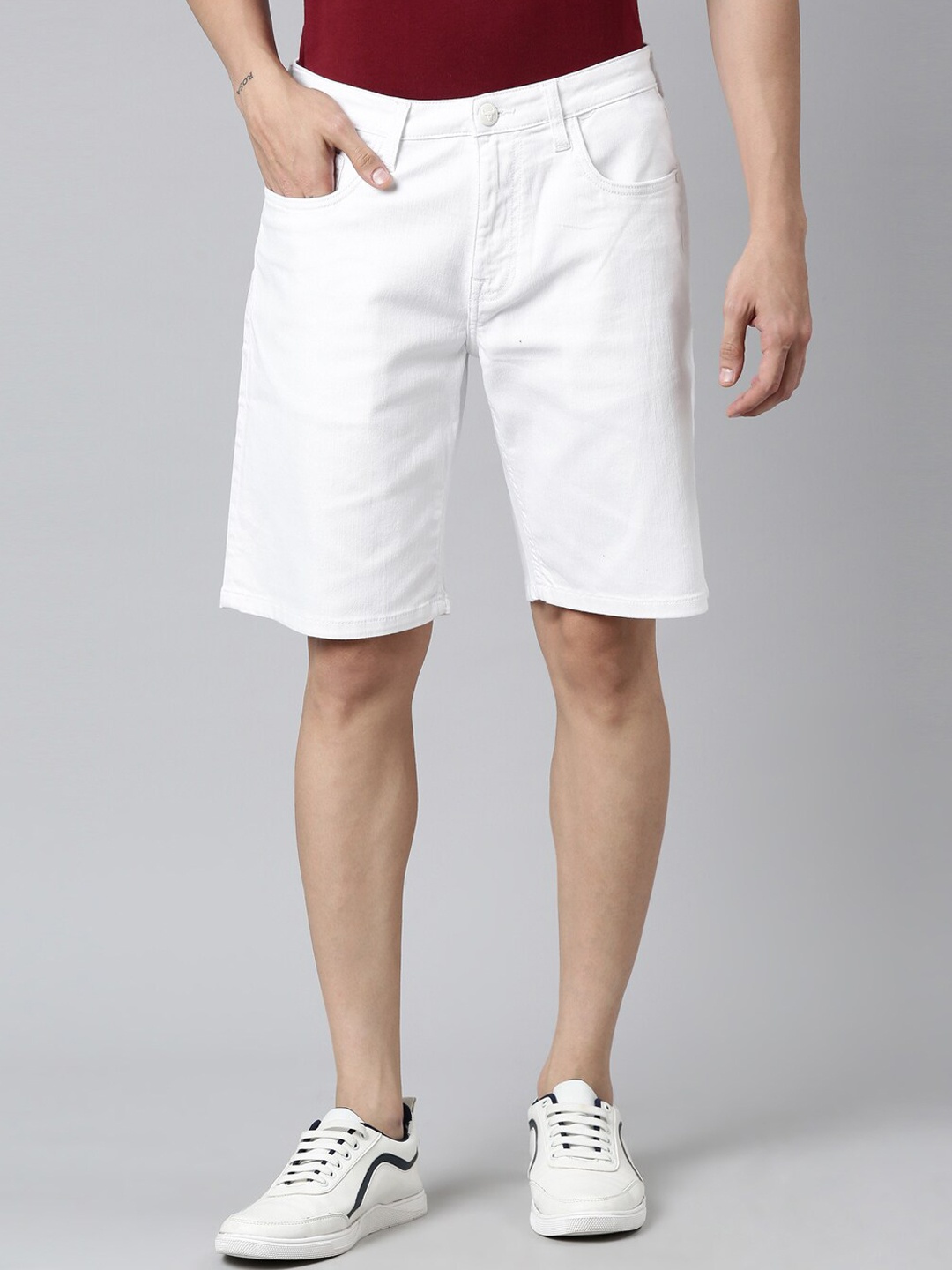 

American Bull Men White Slim Fit Denim Cotton Shorts