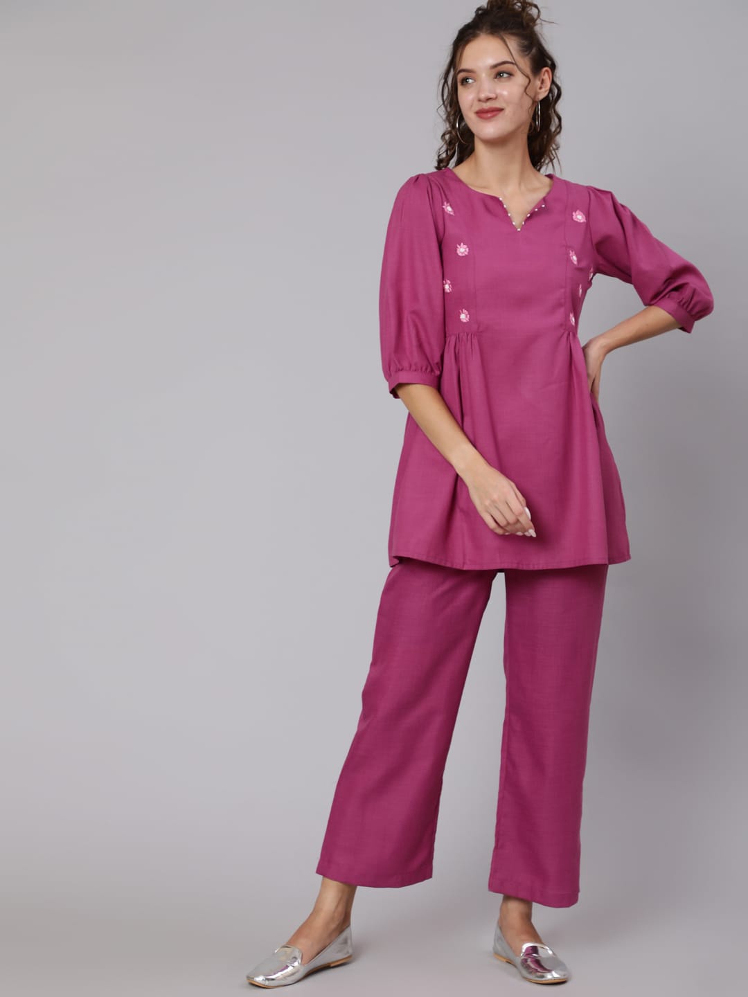 

Jaipur Kurti Women Magenta-Coloured Embroidered Co-Ords