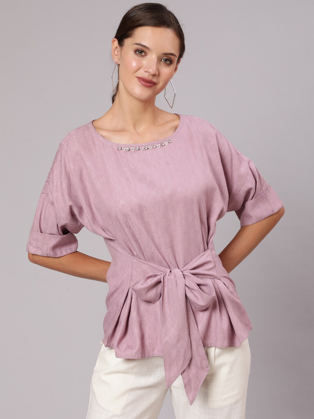 

Jaipur Kurti Women Mauve & White Self-Design Co-Ords
