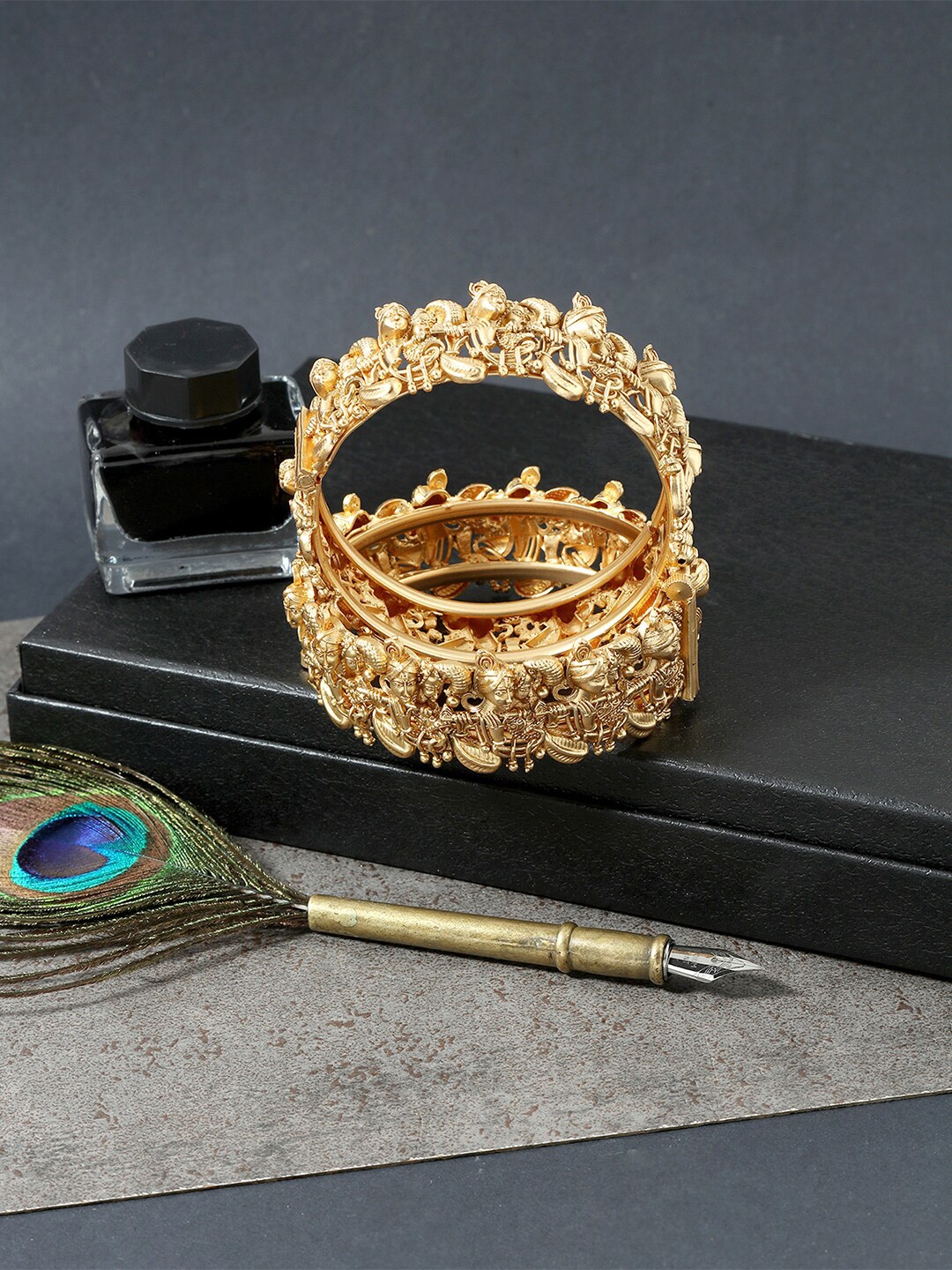 

AccessHer Set Of 2 Gold-Plated Stone-Beaded Meenakari Bangles