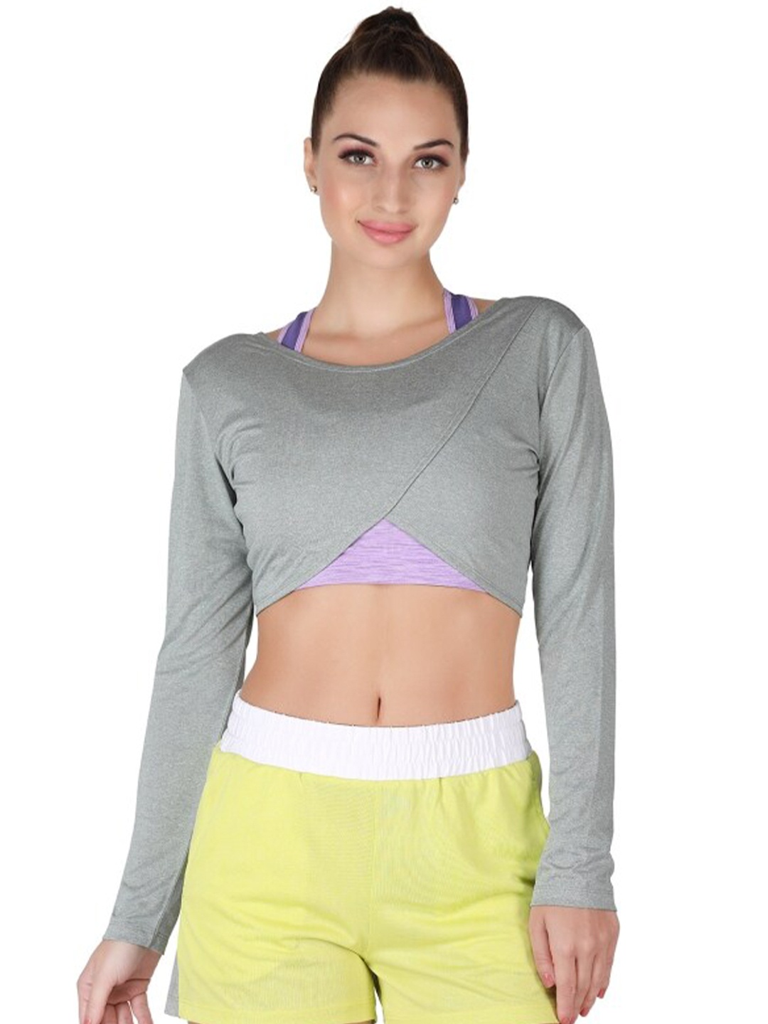 

La Aimee Grey Styled Back Crop Top