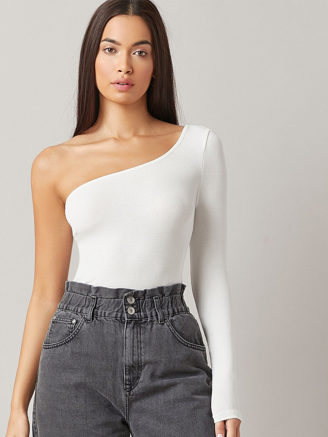 

AAHWAN White One Shoulder Top