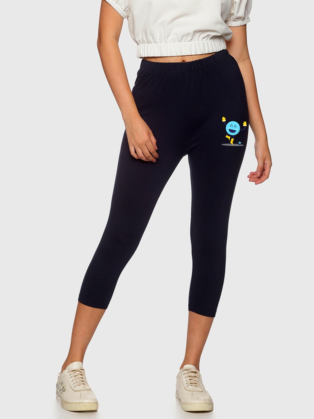 

NOT YET by us Women Navy Blue & Yellow Cotton Printed Capris