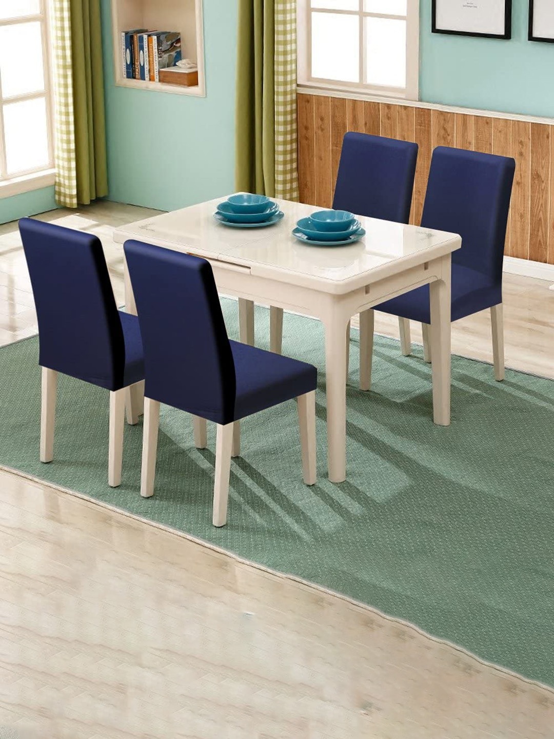 

Styleys Set Of 4 Navy Blue Solid Chair Cover