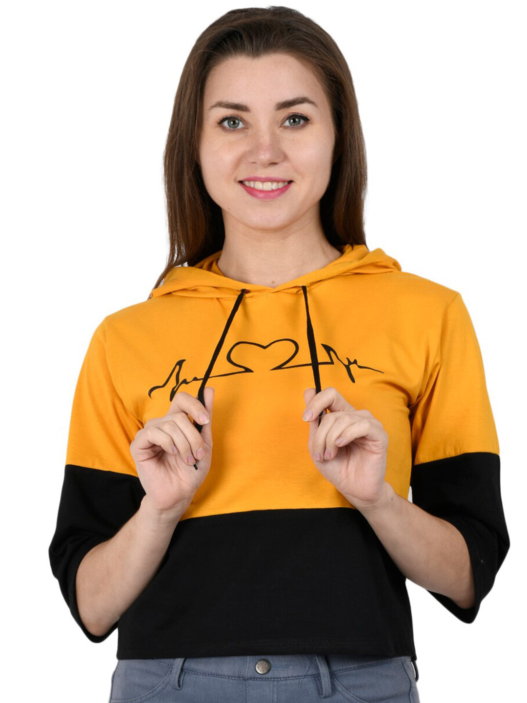 

Kushi Flyer Women Yellow & Black Colourblock Printed Cotton T-shirt