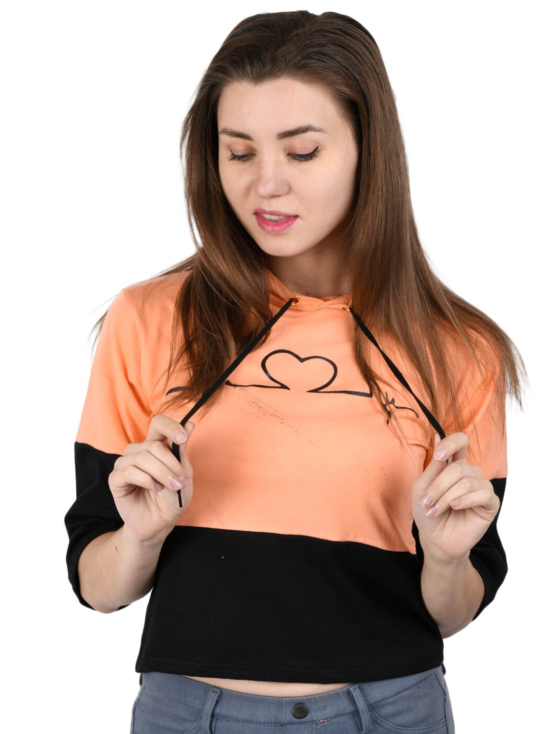 

Kushi Flyer Women Peach & Black Printed Colourblocked Cotton T-shirt
