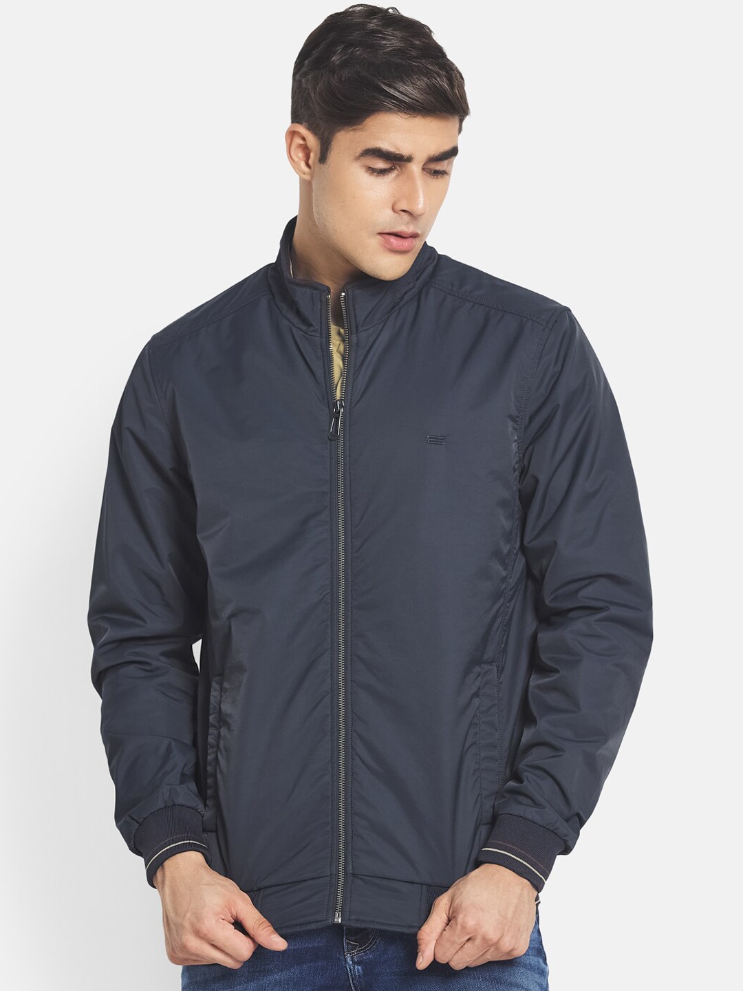 

METTLE Men Navy Blue Bomber Jacket