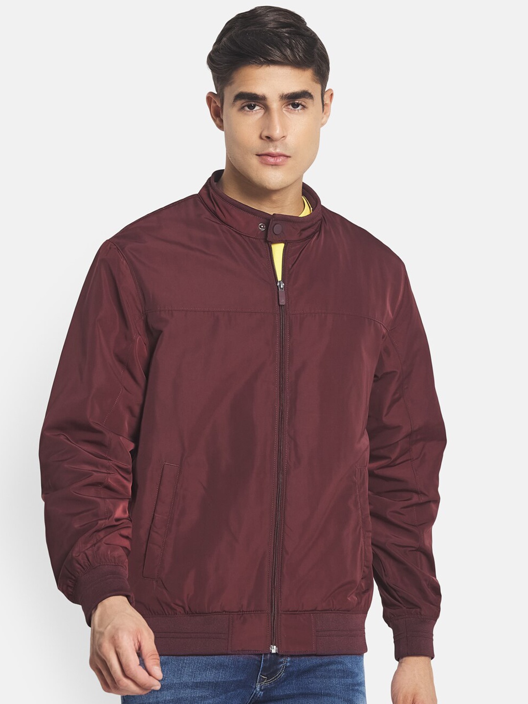 

METTLE Men Maroon Bomber Jacket