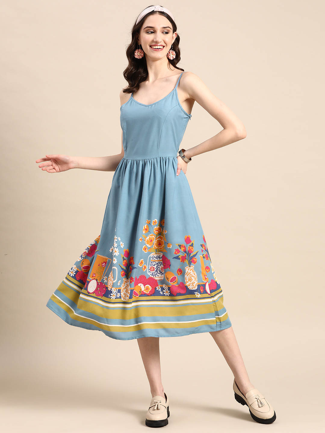 

Sangria Women Printed A-Line Ethnic Dress, Blue