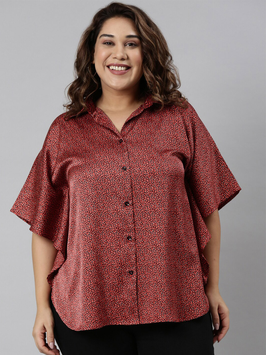 

The Pink Moon Women Red Printed Casual Shirt