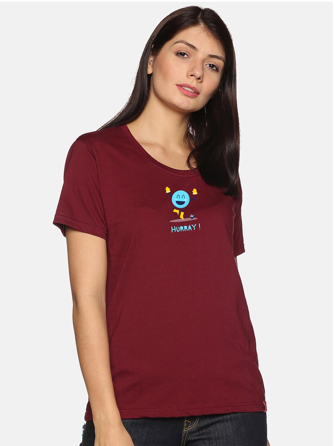 

NOT YET by us Women Maroon Printed Cotton T-shirt