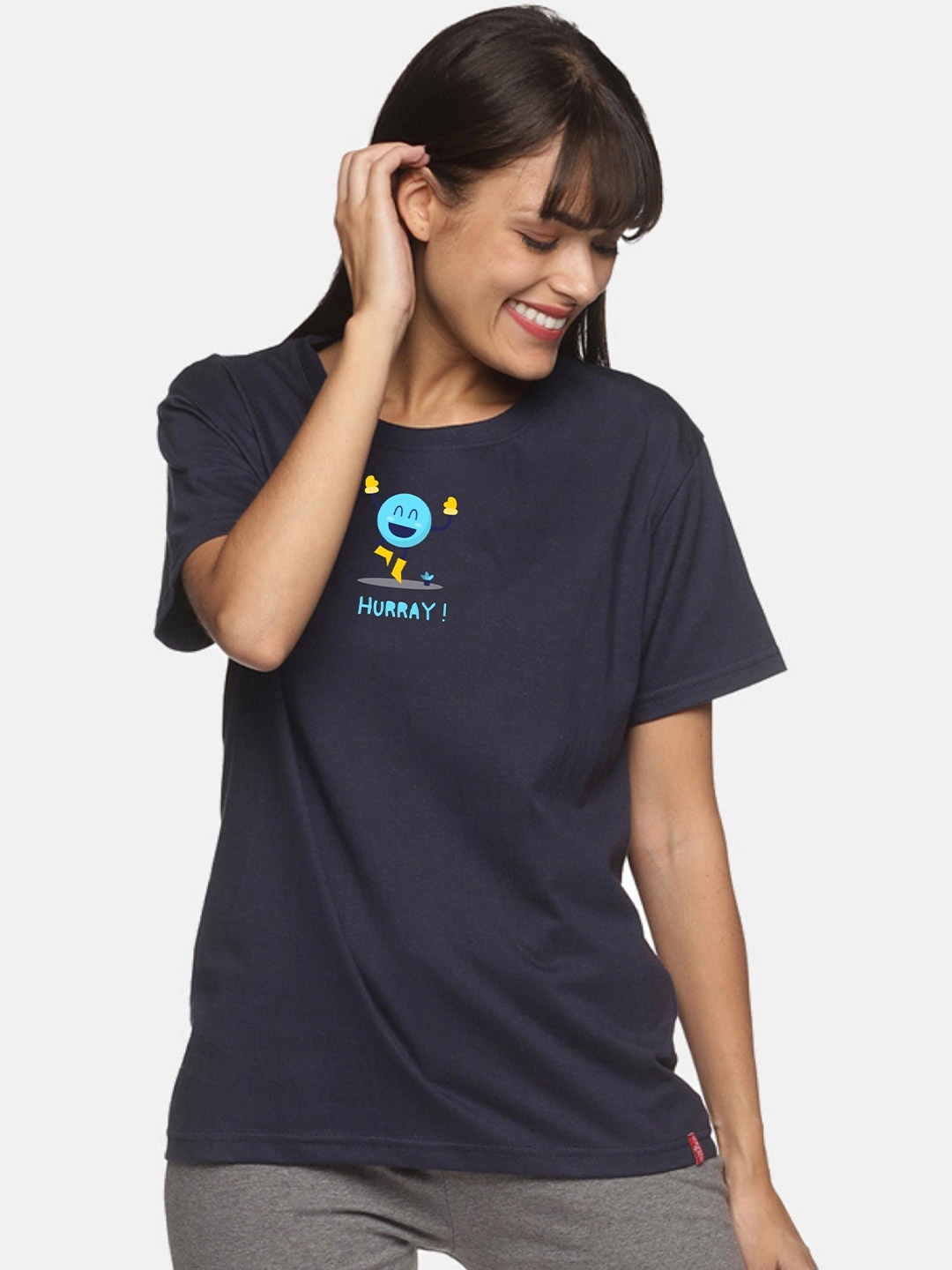 

NOT YET by us Women Navy Blue Printed Cotton T-shirt