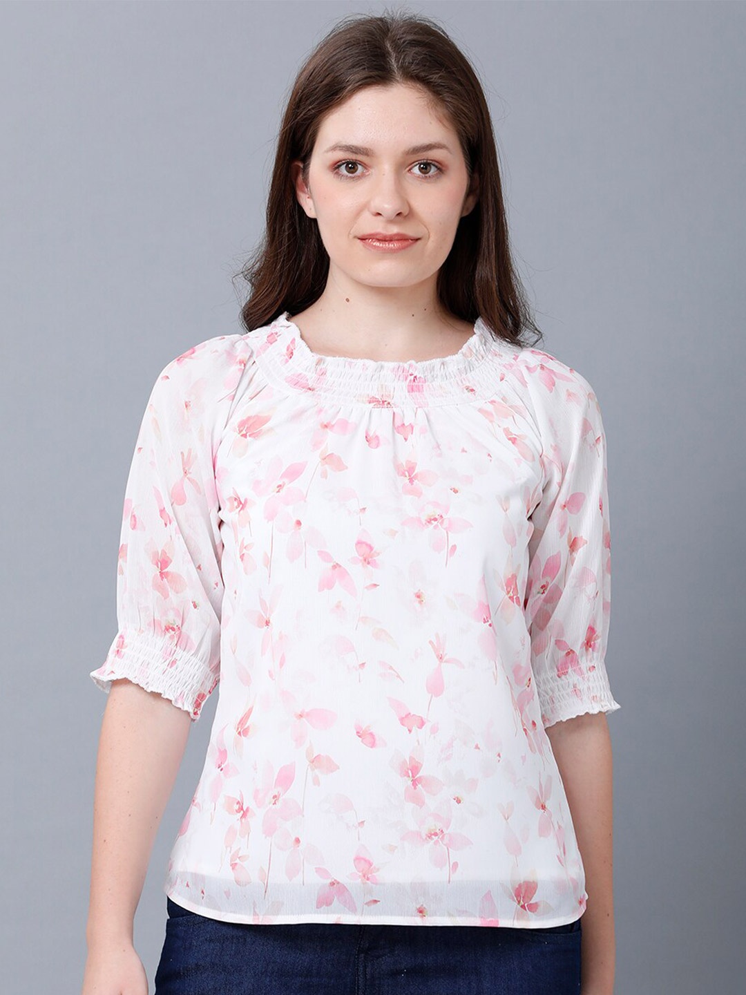 

IDENTITI White & Pink Abstract Print Top