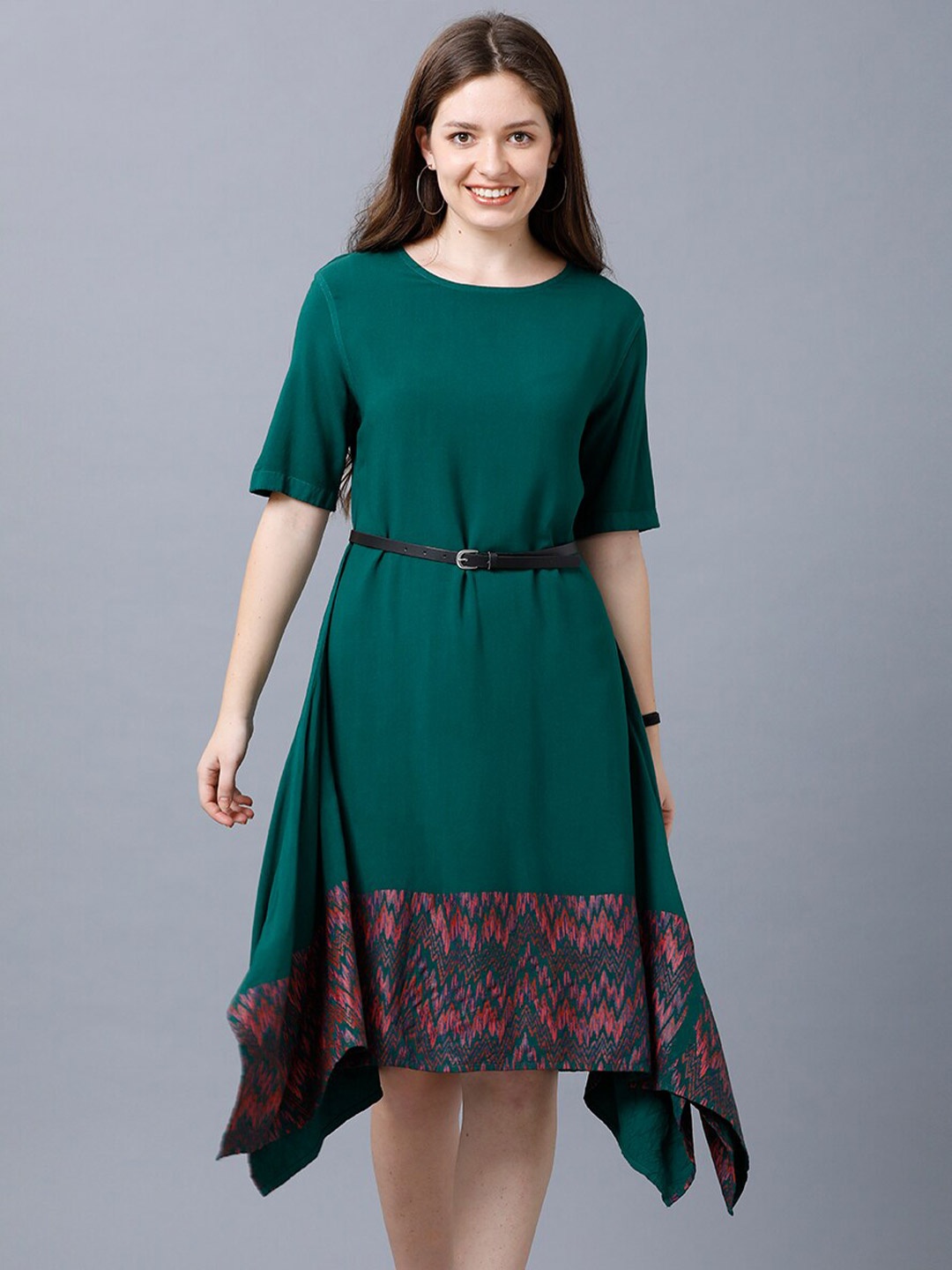 

IDENTITI Green Flared Sleeve Fit & Flare Dress