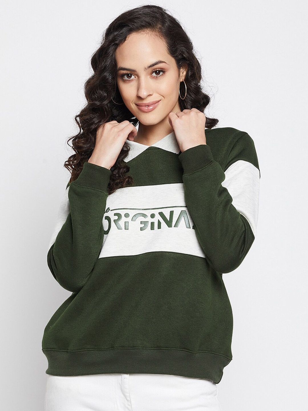 

FirstKrush Women Olive Green Printed Sweatshirt