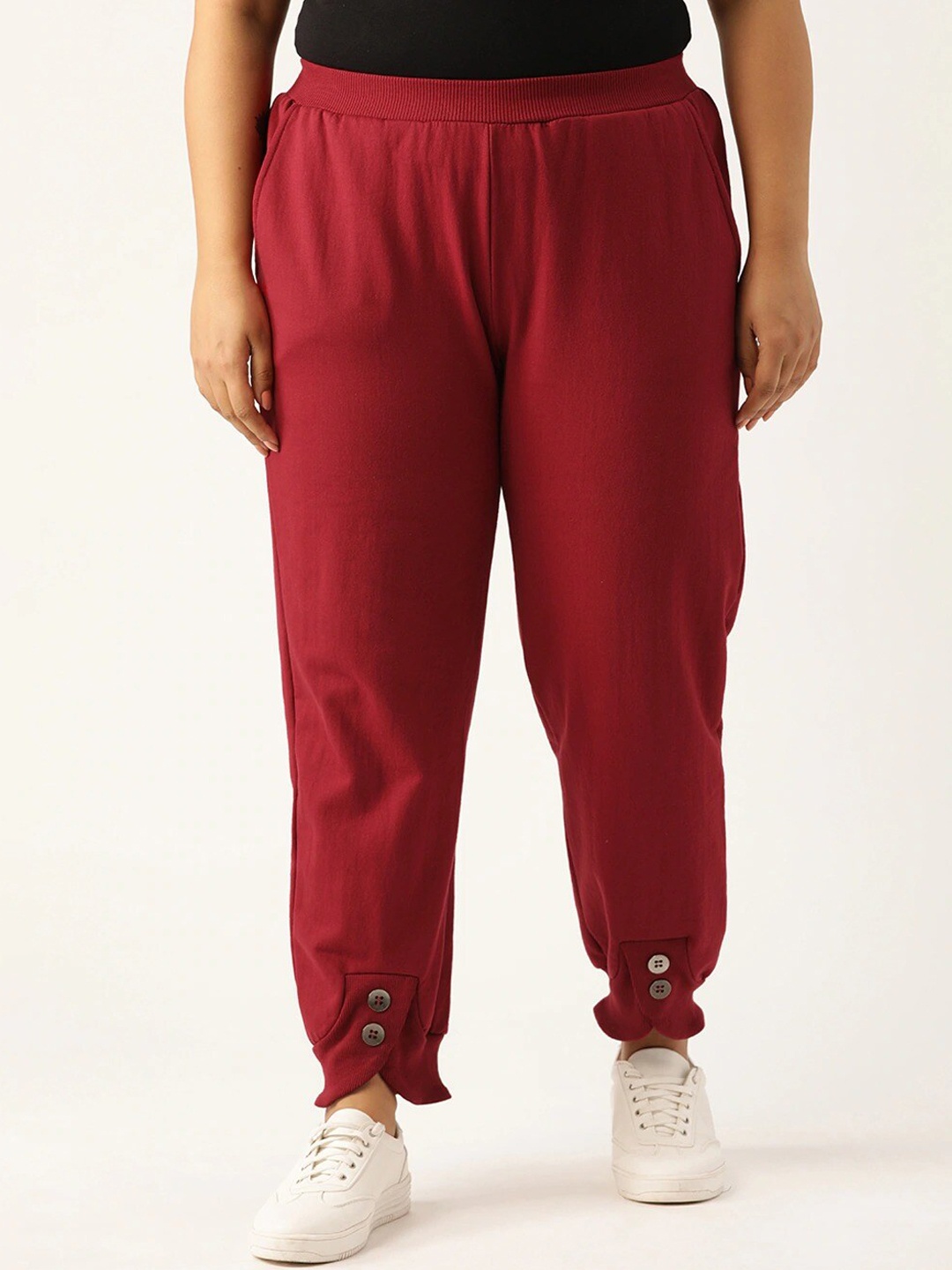 

theRebelinme Women Maroon Relaxed High-Rise Joggers Cotton Trousers