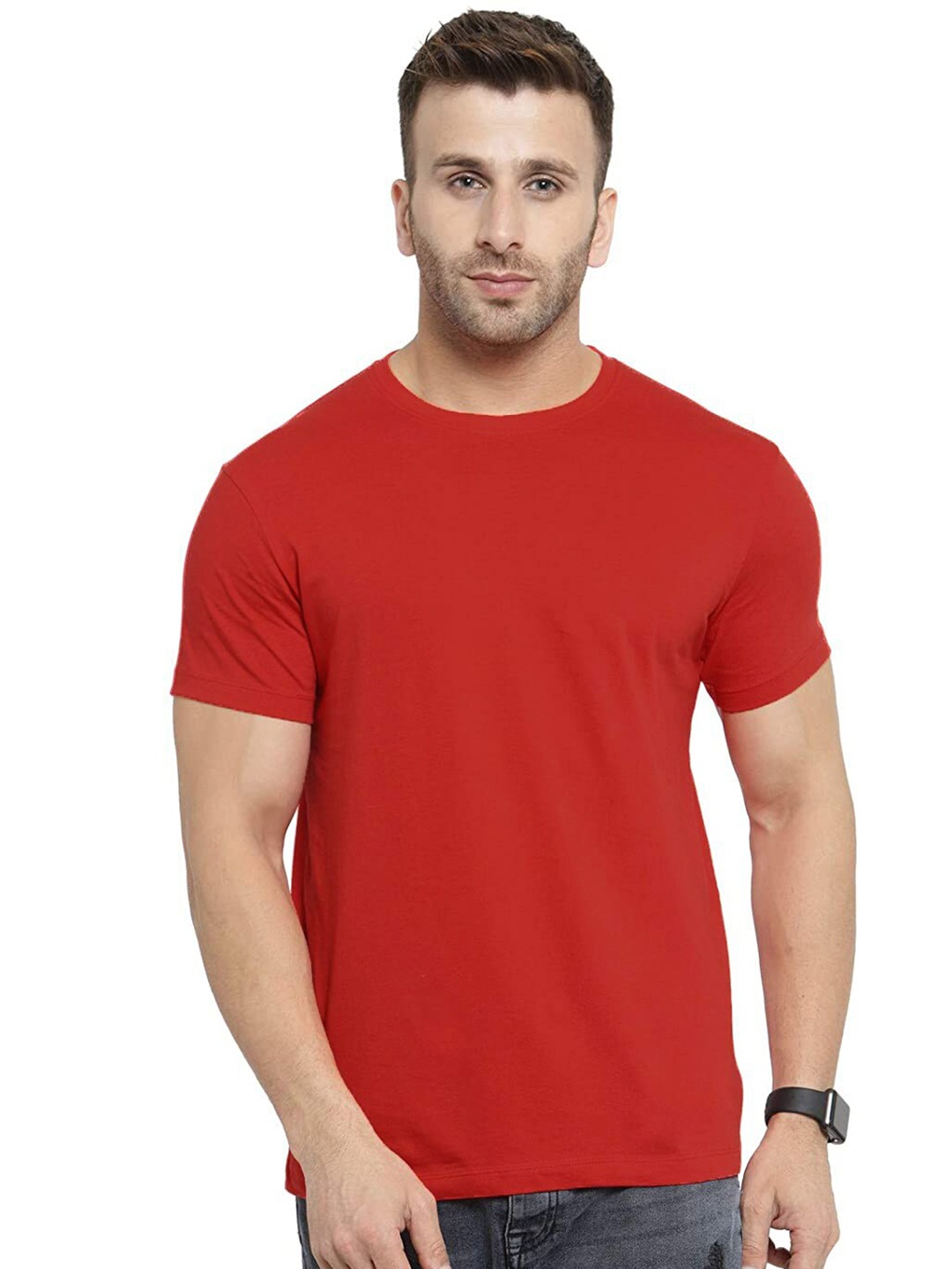 

FRENCH KLEIDER Men Red Solid Cotton T-shirt
