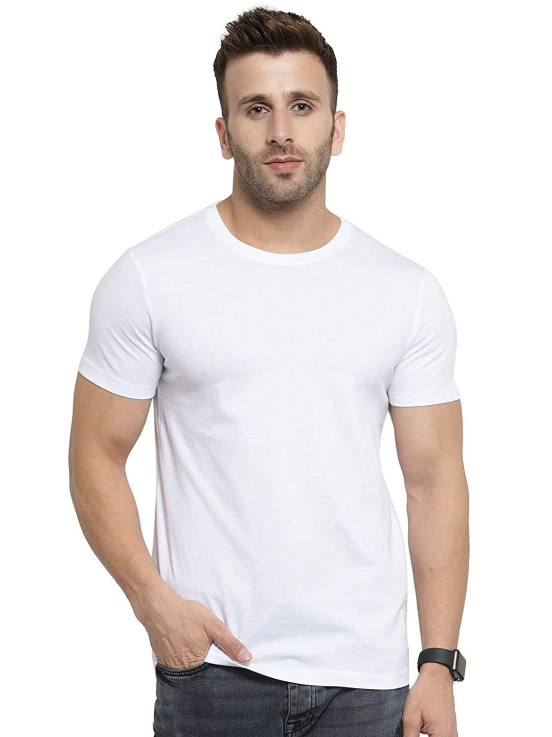 

FRENCH KLEIDER Men White Solid Cotton T-shirt