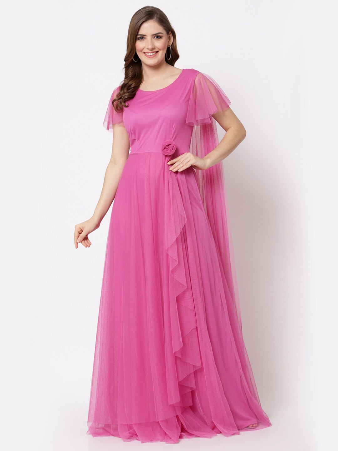 

Just Wow Women Pink Net Maxi Dress