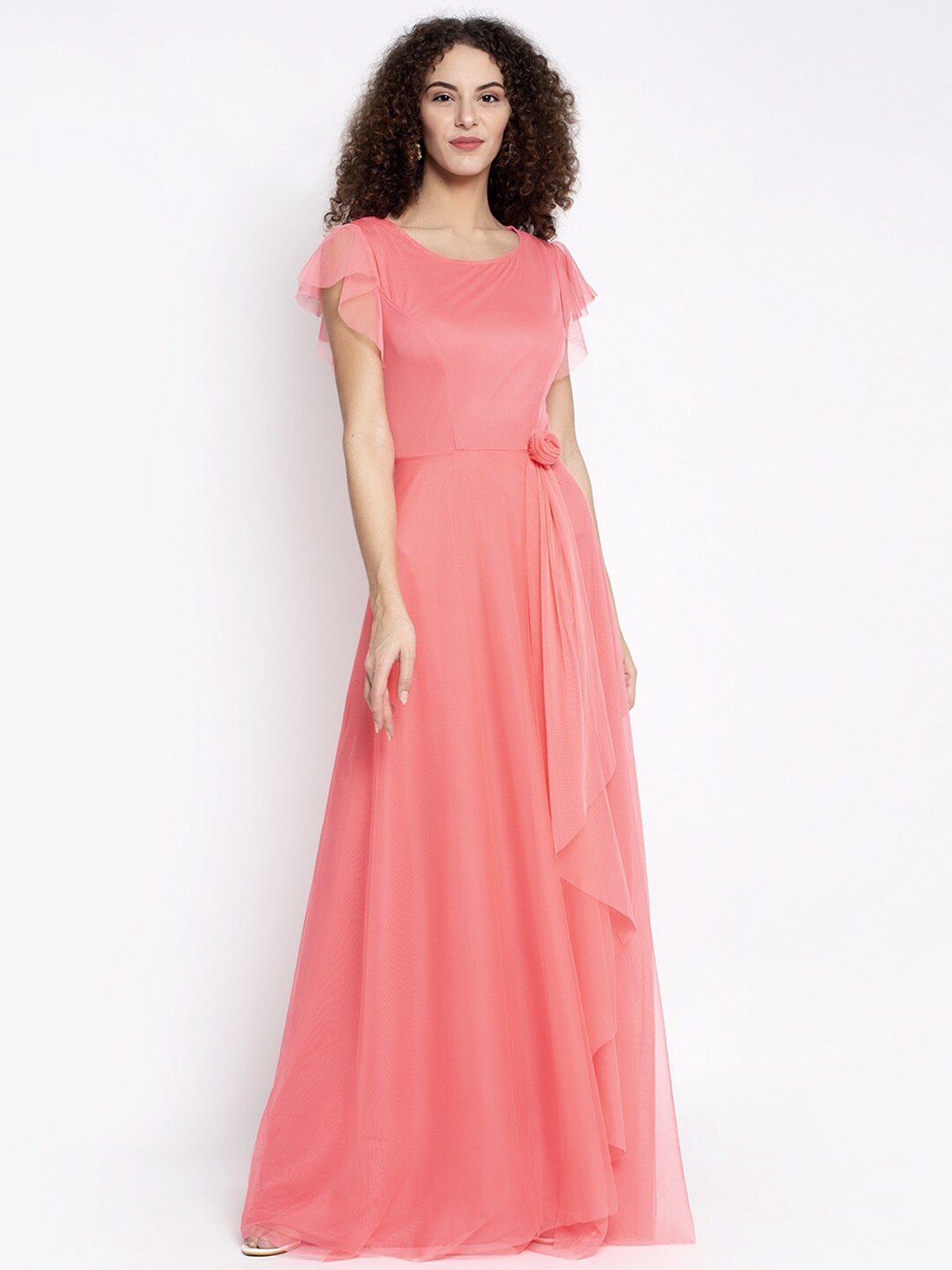 

Just Wow Women Peach Net Maxi Dress