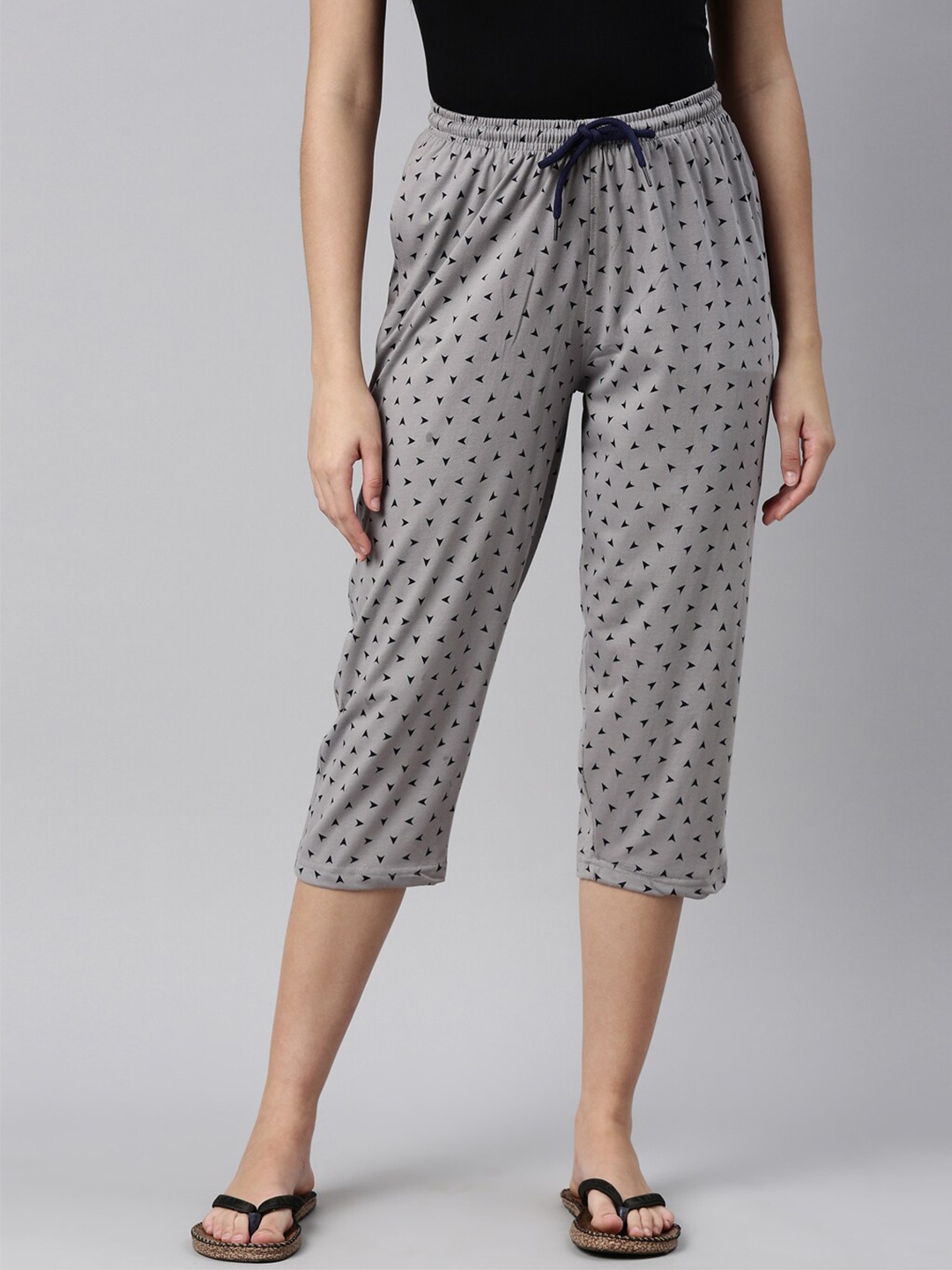 

Kryptic Women Printed Pure Cotton Lounge Capris, Grey