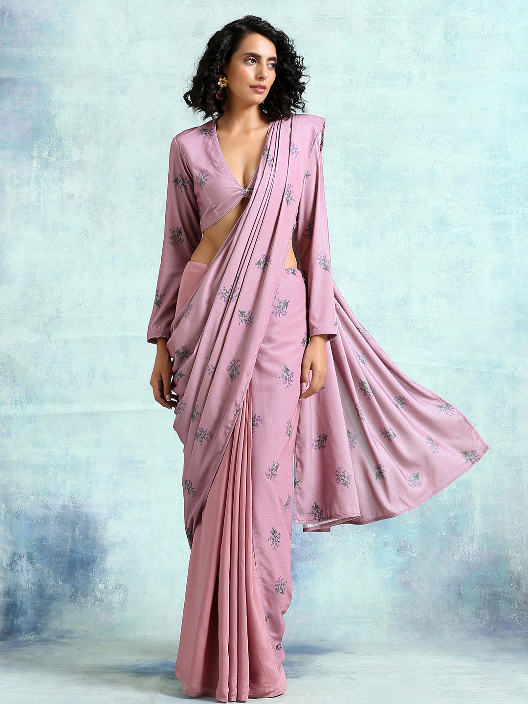 

trueBrowns Mauve & Purple Floral Velvet Saree