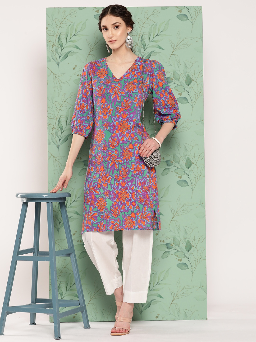 

Sangria Floral Printed Floral Kurta, Green