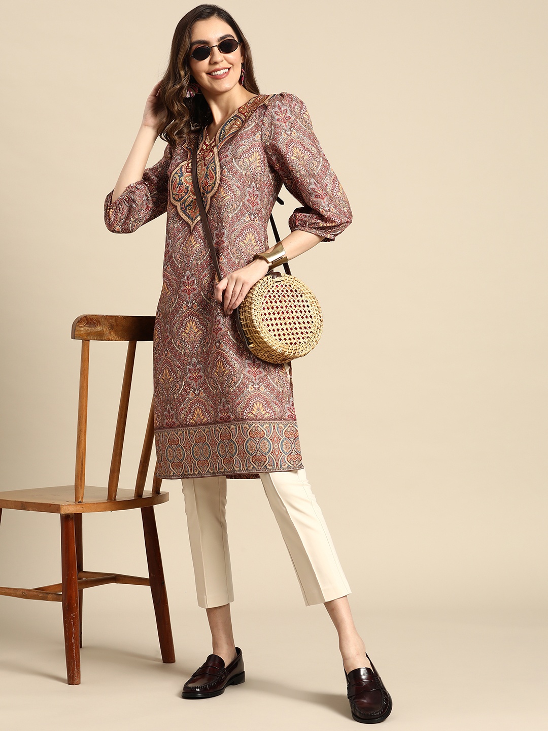 

Sangria Ethnic Motifs Printed Kurta, Brown