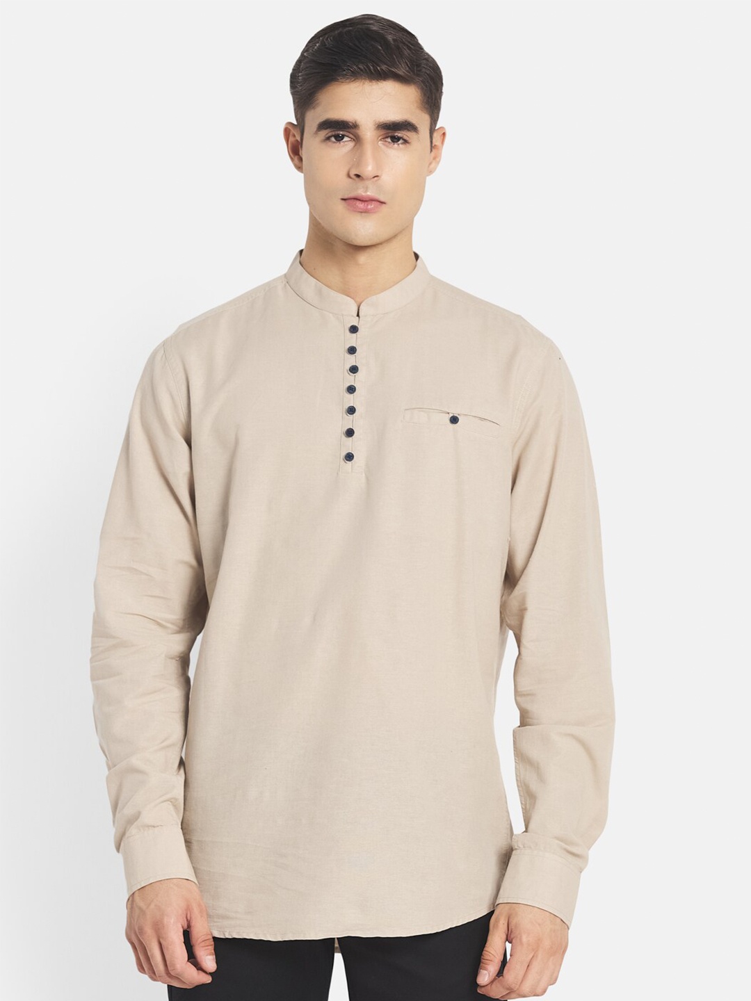 

METTLE Men Cream-Coloured Solid Casual Shirt