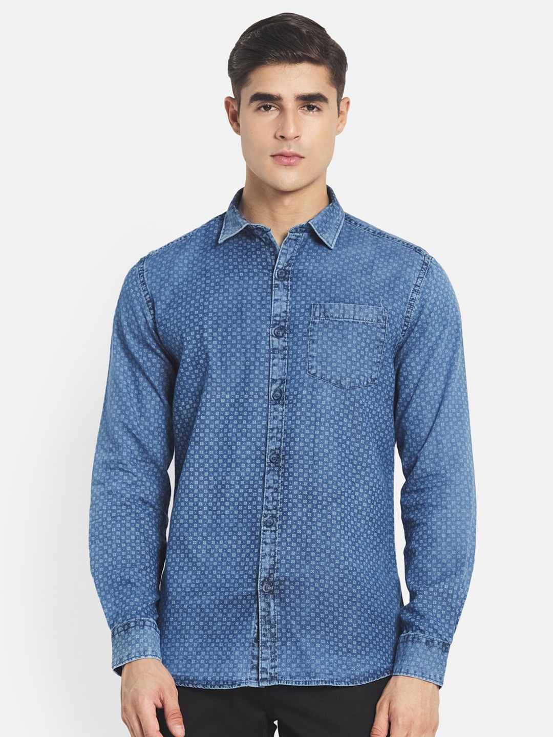 

METTLE Men Blue Micro Ditsy Printed Cotton Casual Shirt