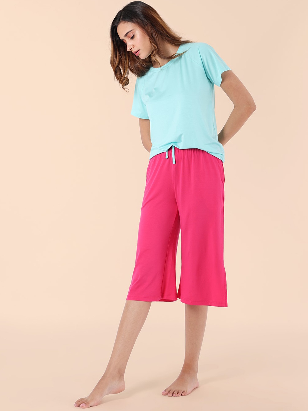 

Nite Flite Women Blue & Pink Solid Night suit