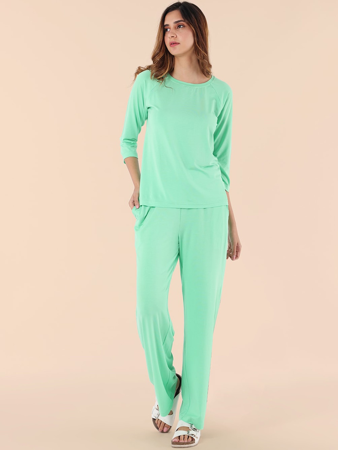 

Nite Flite Women Sea Green Solid Night suit