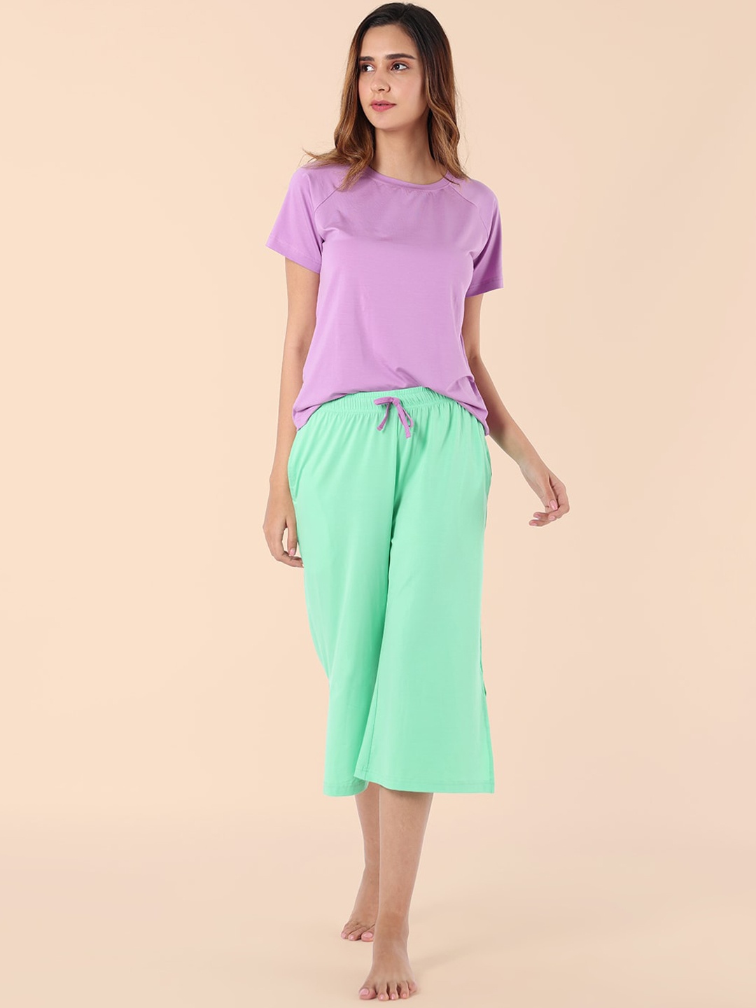 

Nite Flite Women Green & Purple Modal Night suit